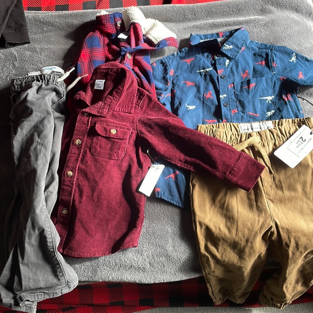 2T toddler bundle with corduroy dress shirt trousers pull over and two piece set